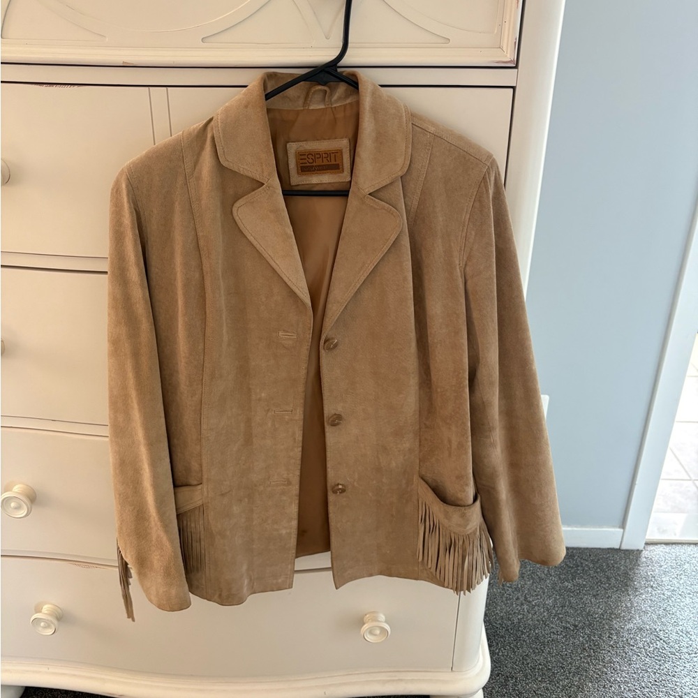 90’s Vintage Esprit Camel Suede Leather Jacket with Fringe